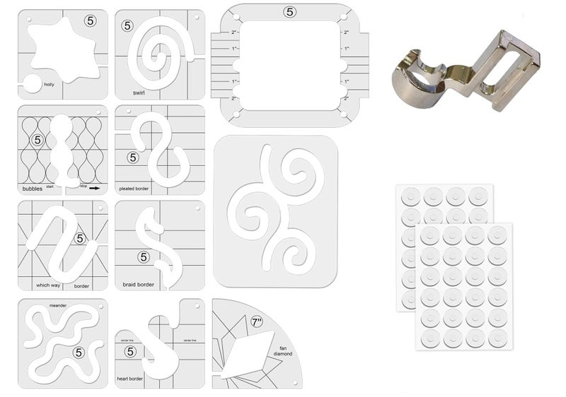 JFTOWN Free Motion Quilting Template Rulers 14 Set Quilting Ruler 3mm with Quilting Frame for Domestic Sewing Machine with Low Shank Ruler add 48pcs Non-Slip Grips 14 - Image 1