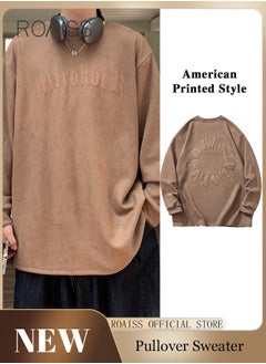 roaiss Suede Foam Autumn and Spring Shoulder Drop Sweater Men's Printed Long Sleeve Youth Boys  - Image 2