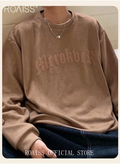 roaiss Suede Foam Autumn and Spring Shoulder Drop Sweater Men's Printed Long Sleeve Youth Boys  - Image 3