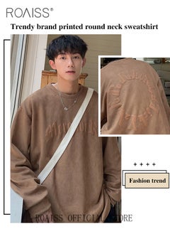 roaiss Suede Foam Autumn and Spring Shoulder Drop Sweater Men's Printed Long Sleeve Youth Boys  - Image 5