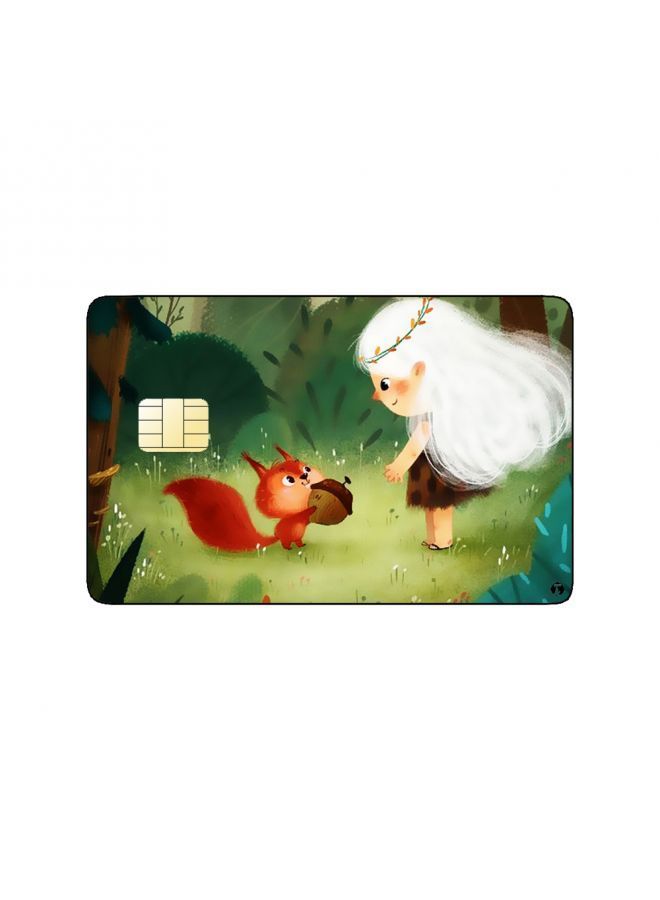 RKN PRINTED BANK CARD STICKER Cute Girl Drawing With Squirrel - Image 1