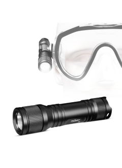 D560 Mini Scuba Dive Light Headlamp Rotary Switch Underwater Torch With 360 Degrees Rotatable Mask Clip Backup Batteries Lanyard O Rings (Not Included Snorkel Mask) (Black)