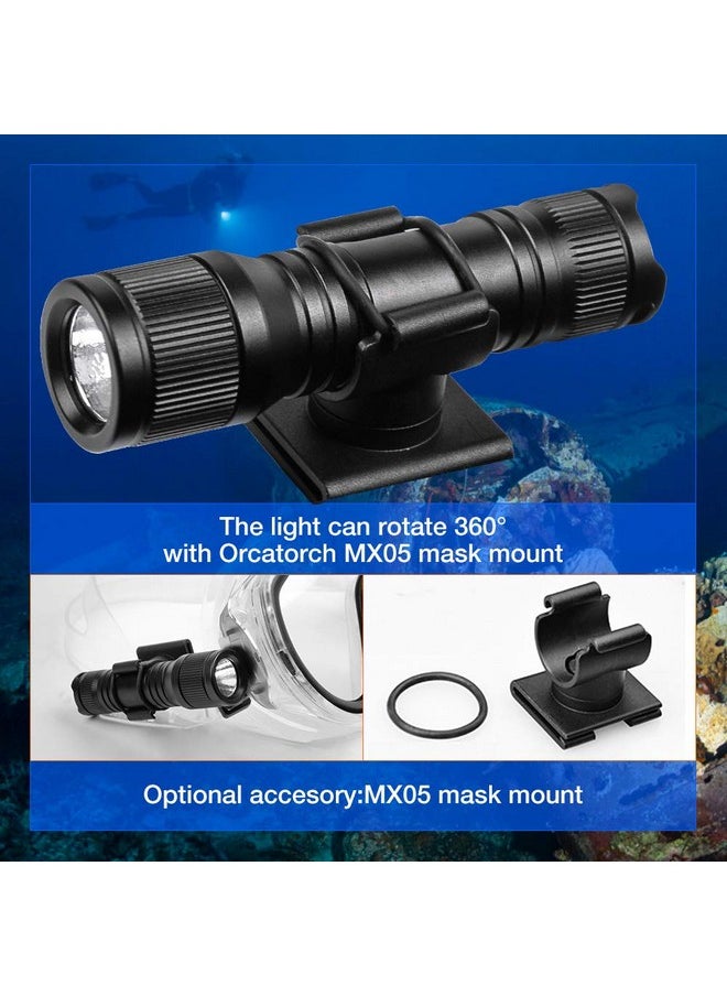 ORCATORCH - D560 Mini Scuba Dive Light Headlamp Rotary Switch Underwater Torch With 360 Degrees Rotatable Mask Clip Backup Batteries Lanyard O Rings (Not Included Snorkel Mask) (Black) - Image 1