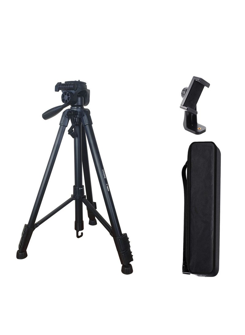 Coopic T590 Portable Aluminum Camera Tripod Max Height up to 146cm 57.48inch with Carrying Bag and Mobile Holder Compatible with Canon Nikon Sony DSLR Camera with Carry Case Load 3kg 6.60lb Load  - Image 1