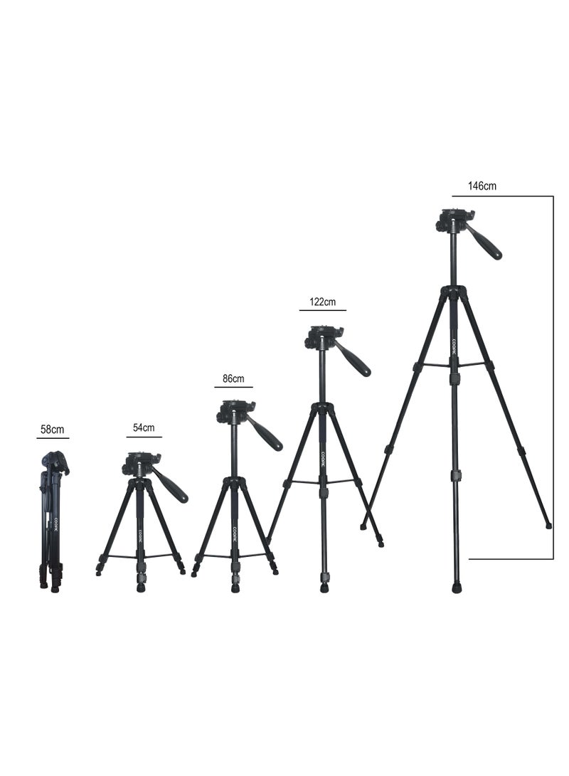 Coopic T590 Portable Aluminum Camera Tripod Max Height up to 146cm 57.48inch with Carrying Bag and Mobile Holder Compatible with Canon Nikon Sony DSLR Camera with Carry Case Load 3kg 6.60lb Load  - Image 5
