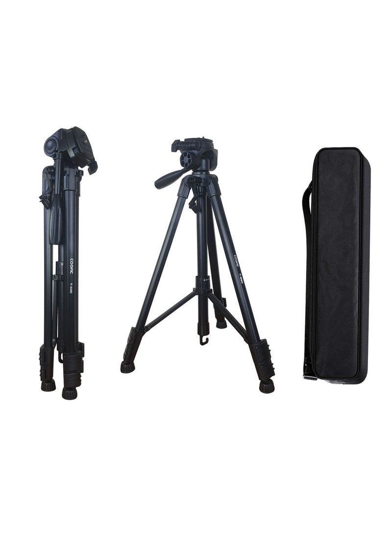 Coopic T590 Portable Aluminum Camera Tripod Max Height up to 146cm 57.48inch with Carrying Bag and Mobile Holder Compatible with Canon Nikon Sony DSLR Camera with Carry Case Load 3kg 6.60lb Load  - Image 2