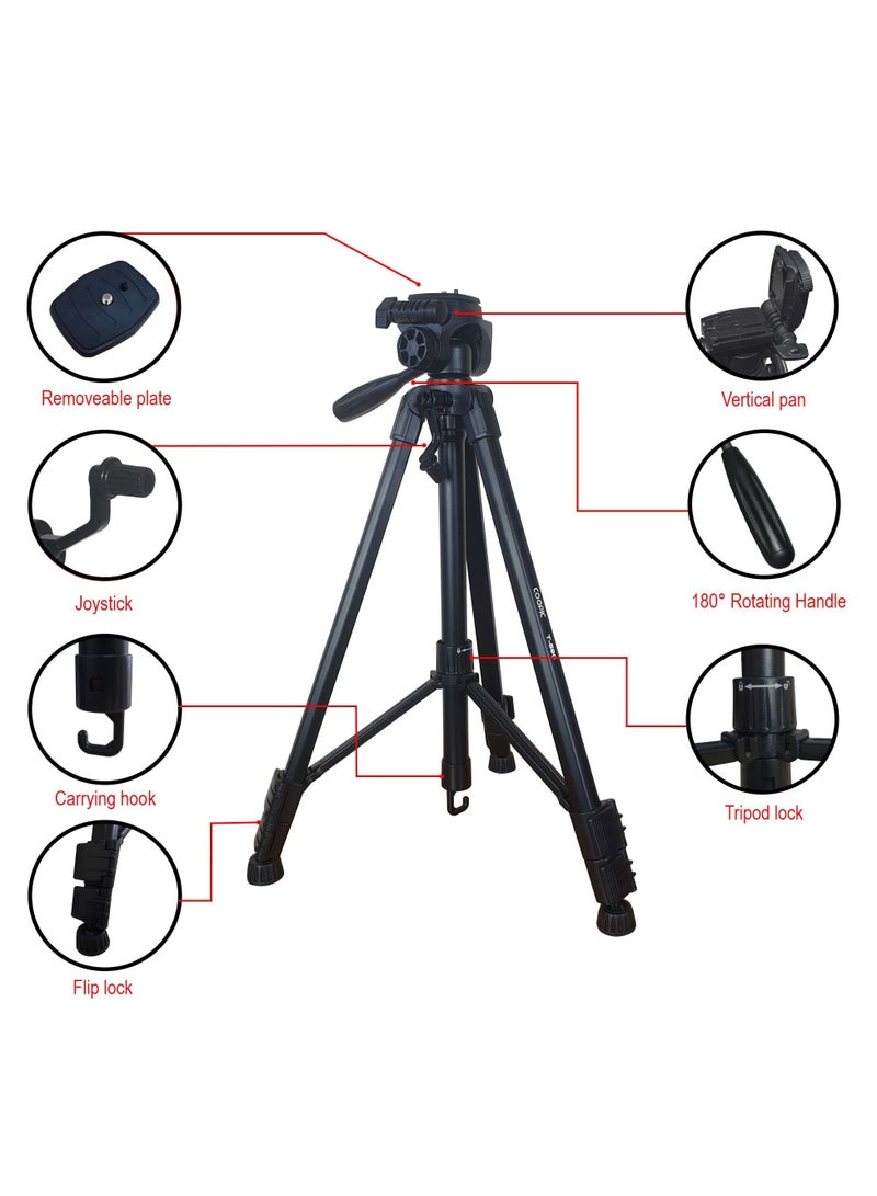 Coopic T590 Portable Aluminum Camera Tripod Max Height up to 146cm 57.48inch with Carrying Bag and Mobile Holder Compatible with Canon Nikon Sony DSLR Camera with Carry Case Load 3kg 6.60lb Load  - Image 3