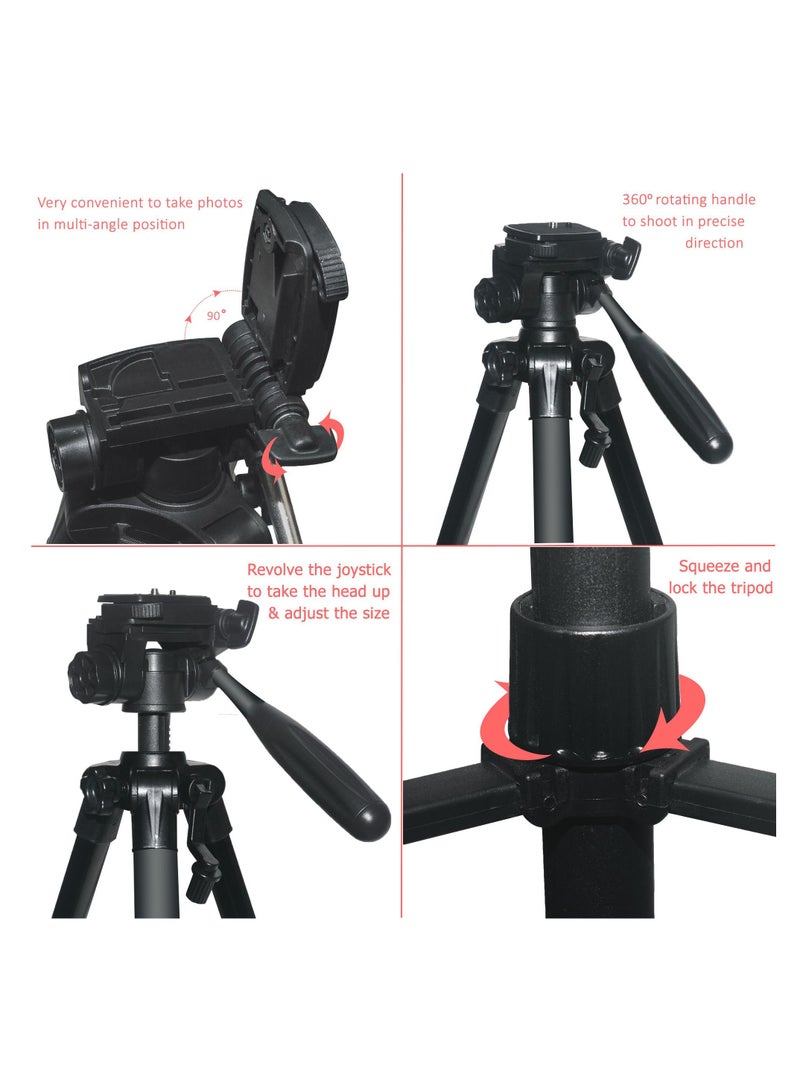 Coopic T590 Portable Aluminum Camera Tripod Max Height up to 146cm 57.48inch with Carrying Bag and Mobile Holder Compatible with Canon Nikon Sony DSLR Camera with Carry Case Load 3kg 6.60lb Load  - Image 4