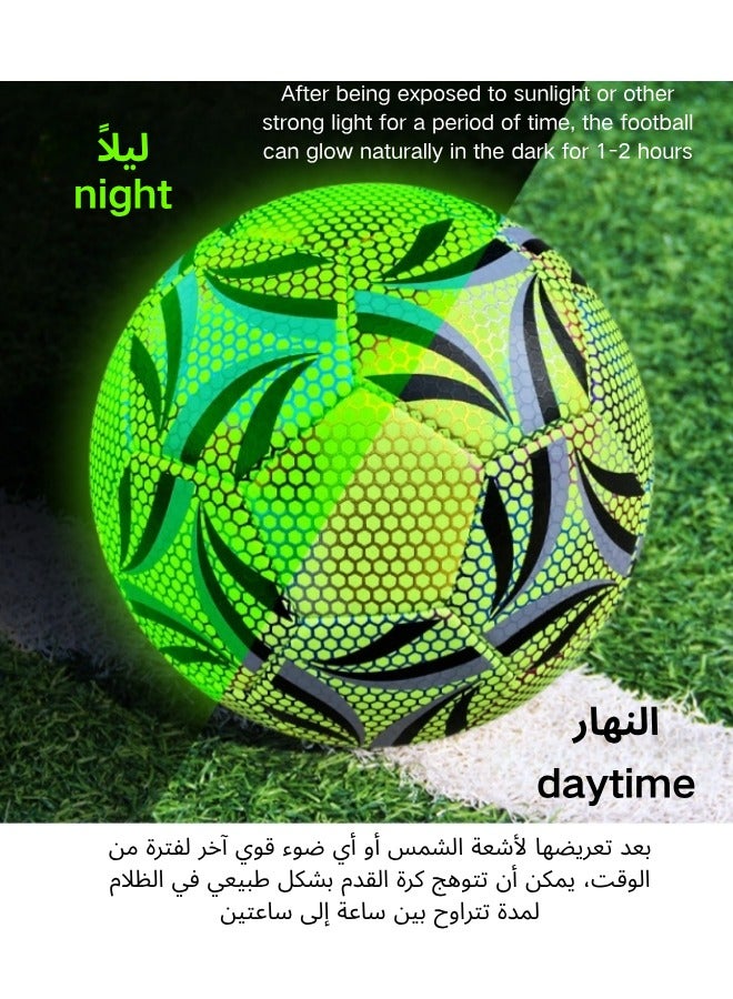 كرة قدم ليلية مقاس 5 مع حقيبة شبكية وإبر كرة، تتوهج في الظلام، مناسبة للتمرين والمباريات ليلاً ونهاراً، خامات عالية الجودة، هدية مثالية لعيد الأضحى - Image 1