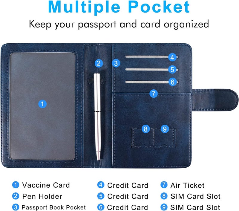 ACdream Blue Unisex Passport and Vaccine Card Holder, RFID Blocking, Faux Leather, 20 in - Image 4