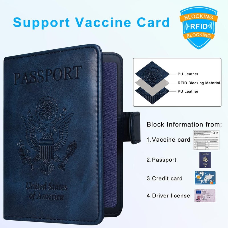 ACdream Blue Unisex Passport and Vaccine Card Holder, RFID Blocking, Faux Leather, 20 in - Image 3