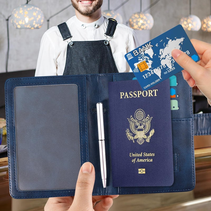 ACdream Blue Unisex Passport and Vaccine Card Holder, RFID Blocking, Faux Leather, 20 in - Image 2