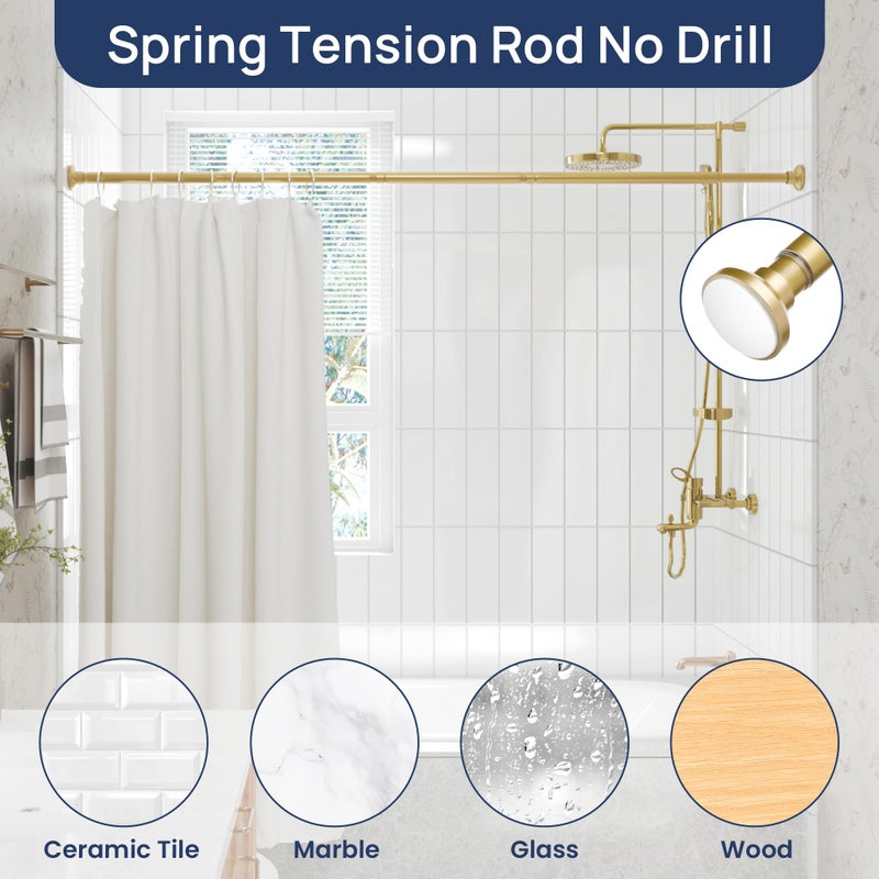 ENJOYBASICS Gold Shower Curtain Rod 30 to 76 Inches, 1 Inch Stainless Steel Adjustable Spring Tension Rods No Drill for Bathroom, Closet, Window, Room Divider, Never Rust, Non Slip - Image 5