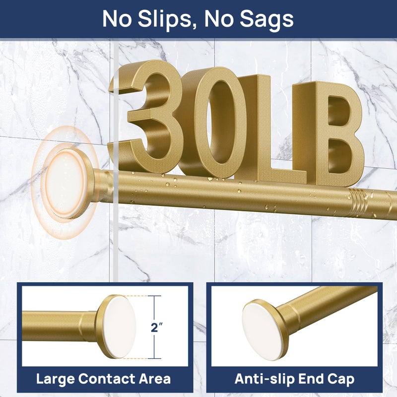 ENJOYBASICS Gold Shower Curtain Rod 30 to 76 Inches, 1 Inch Stainless Steel Adjustable Spring Tension Rods No Drill for Bathroom, Closet, Window, Room Divider, Never Rust, Non Slip - Image 4