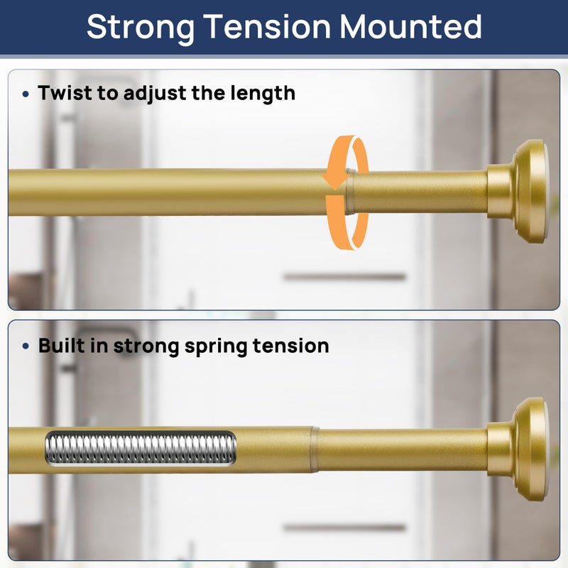 ENJOYBASICS Gold Shower Curtain Rod 30 to 76 Inches, 1 Inch Stainless Steel Adjustable Spring Tension Rods No Drill for Bathroom, Closet, Window, Room Divider, Never Rust, Non Slip - Image 3