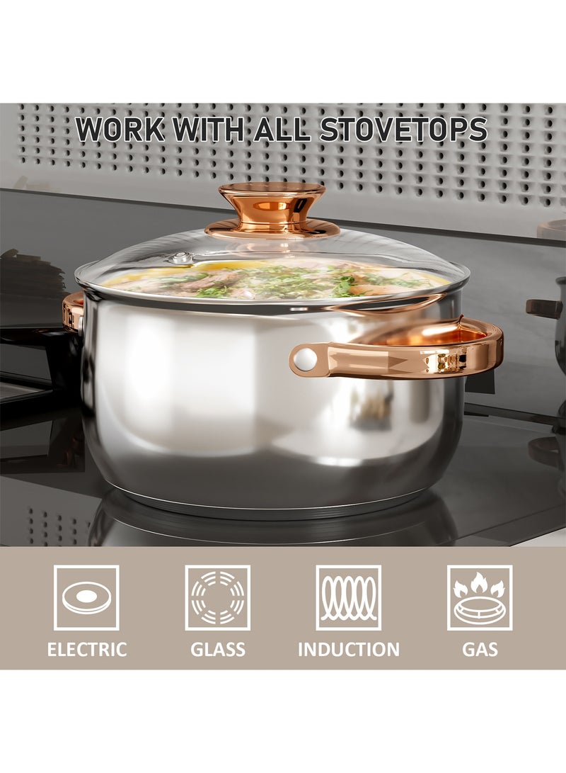 Stainless Steel Stock Pot, Soup Pot Cooking Pot with Lid for Soup Pasta Vegetable, Induction Cookware Stockpots for All Stoves, Heavy-Duty Pot with Double Handle, Dishwasher Safe(5.8L) - Image 3