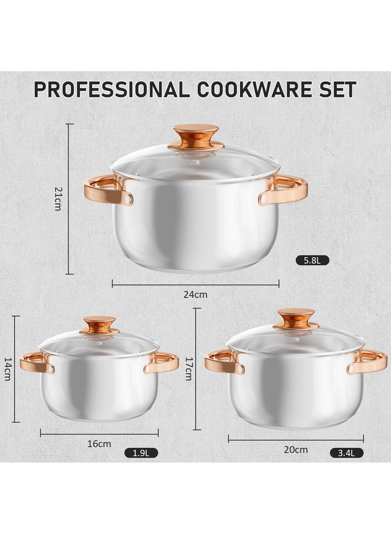 Stainless Steel Stock Pot, Soup Pot Cooking Pot with Lid for Soup Pasta Vegetable, Induction Cookware Stockpots for All Stoves, Heavy-Duty Pot with Double Handle, Dishwasher Safe(5.8L) - Image 2