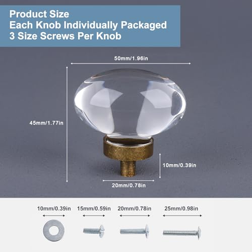 CLCTK 8 Pack Antique Brass Crystal Cabinet Knobs, Oval Vintage Glass Cabinet Knobs Pulls for Dresser Drawers Kitchen Bathroom Cupboard - Image 3