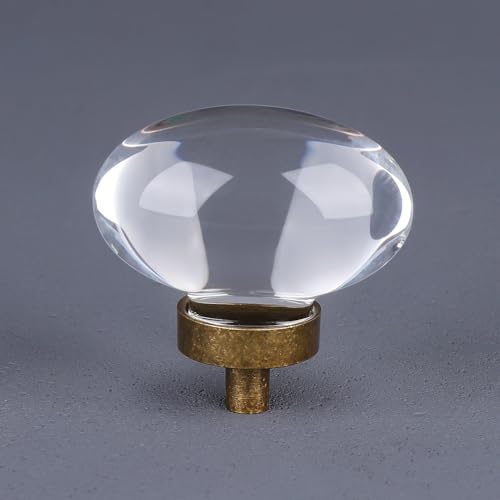 CLCTK 8 Pack Antique Brass Crystal Cabinet Knobs, Oval Vintage Glass Cabinet Knobs Pulls for Dresser Drawers Kitchen Bathroom Cupboard - Image 1