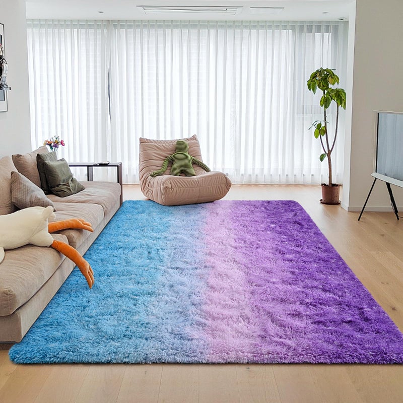 DweIke Luxury Fluffy Kids Rugs for Living Room Bedroom, 4x6 Feet Shaggy Purple and Blue Area Rug for Girls Boys, Upgrade Plush Non-Slip and Washable Colorful Fuzzy Carpet for Dorm Nursery Decor - Image 5