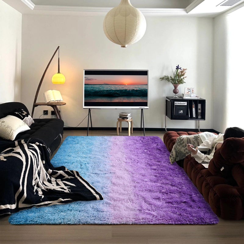 DweIke Luxury Fluffy Kids Rugs for Living Room Bedroom, 4x6 Feet Shaggy Purple and Blue Area Rug for Girls Boys, Upgrade Plush Non-Slip and Washable Colorful Fuzzy Carpet for Dorm Nursery Decor - Image 3