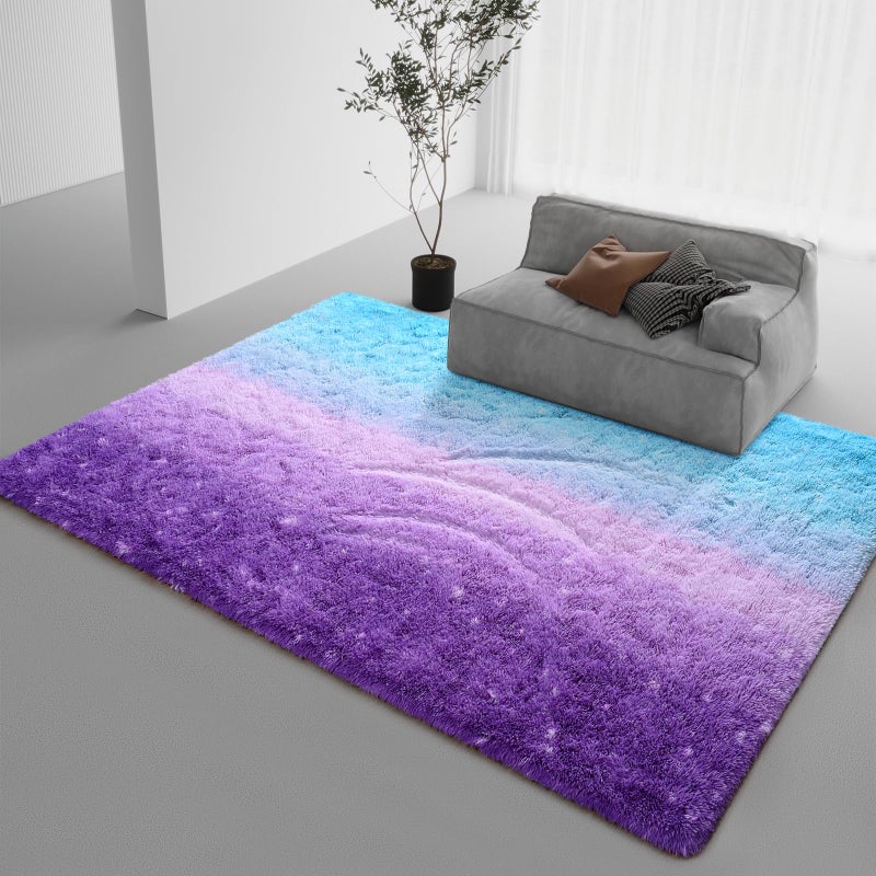 DweIke Luxury Fluffy Kids Rugs for Living Room Bedroom, 4x6 Feet Shaggy Purple and Blue Area Rug for Girls Boys, Upgrade Plush Non-Slip and Washable Colorful Fuzzy Carpet for Dorm Nursery Decor - Image 2