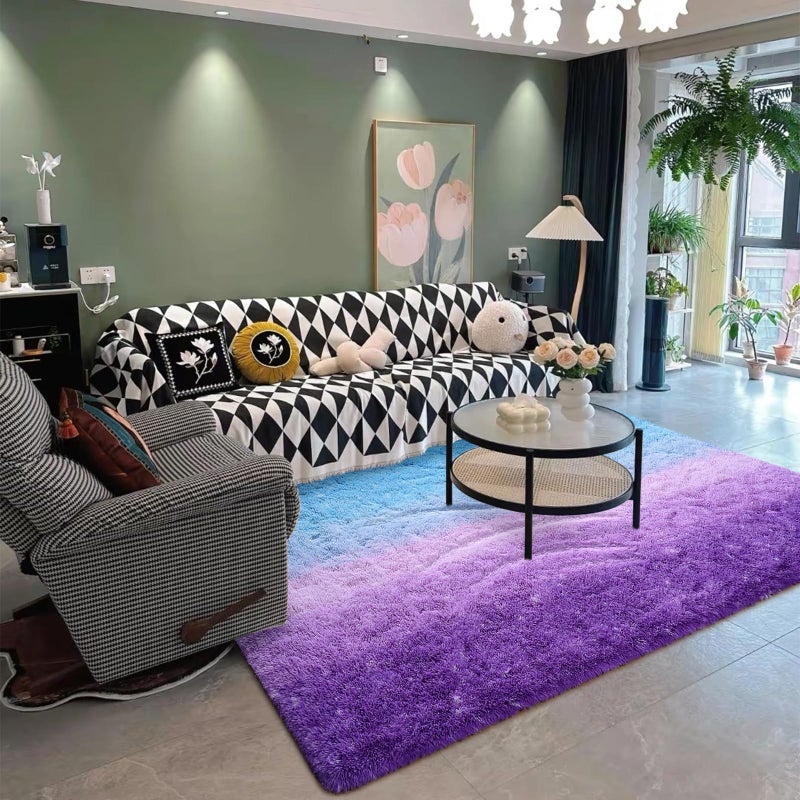 DweIke Luxury Fluffy Kids Rugs for Living Room Bedroom, 4x6 Feet Shaggy Purple and Blue Area Rug for Girls Boys, Upgrade Plush Non-Slip and Washable Colorful Fuzzy Carpet for Dorm Nursery Decor - Image 4