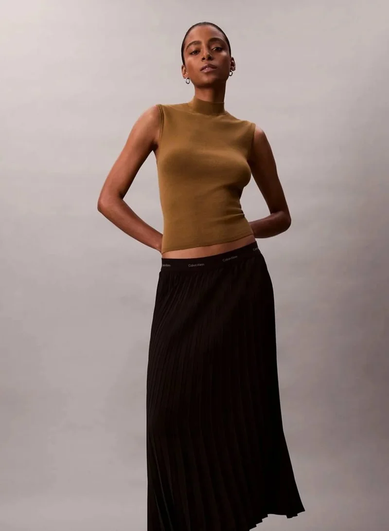 CALVIN KLEIN Pleated Crepe Midi Skirt