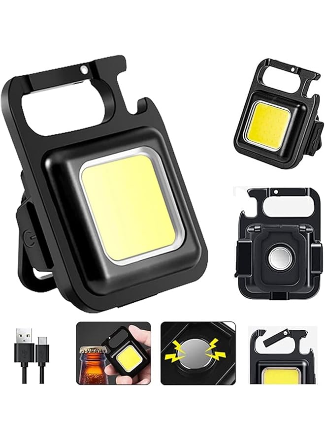 Ivylovme Mini COB Keychain Light Rechargeable Small LED Flashlight 800 Lumen Portable 4 Light Modes Pocket with Folding Bracket Bottle Opener & Magnet Base Emergency Camping Fishing Walking Work