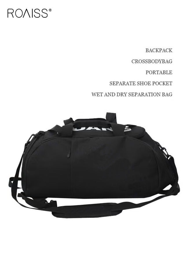 roaiss Unisex Gym Duffel Bag Sports Backpack Portable Luggage Handbag Wet and Dry Separation Shoes Compartment Large Capacity Crossbody Bag for Fitness Travel Black  - Image 1