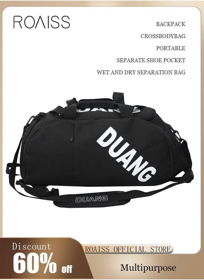 roaiss Unisex Gym Duffel Bag Sports Backpack Portable Luggage Handbag Wet and Dry Separation Shoes Compartment Large Capacity Crossbody Bag for Fitness Travel Black  - Image 1