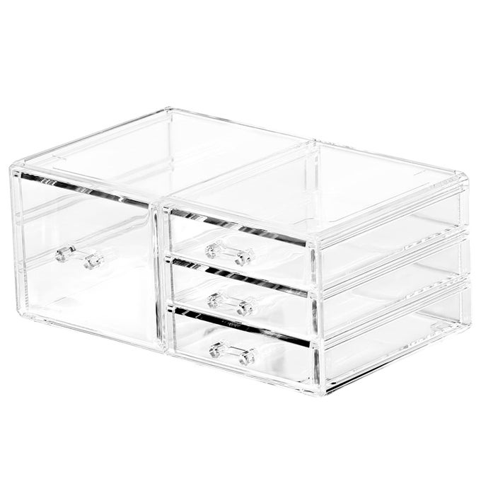 CLEAR STACKABLE STORAGE BINSPLASTIC STORAGE ORGANIZER AND SMALL DRAWER ORGANIZER WITH 4 DRAWERS FOR MAKE UPSKINCARE PRODUCTCRAFTBEAUTY AND DESKTOP DRAWERS ORGANIZER STORAGE