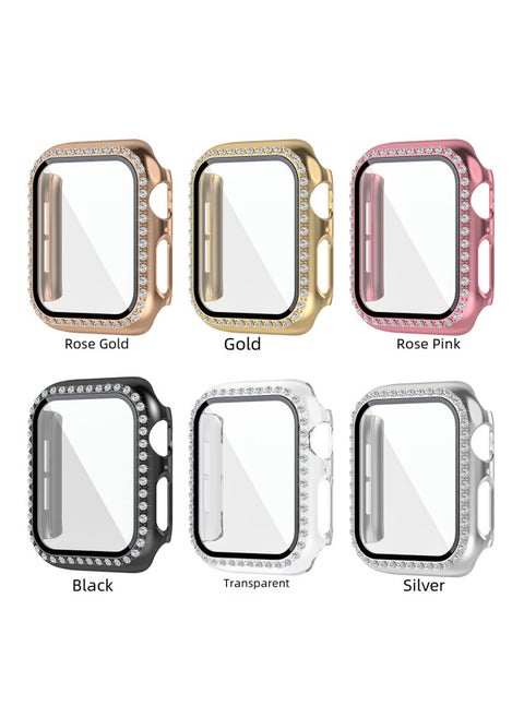 Suitable For Apple Watch Protective Case Watch Series2-10/SE Watch Single Row Diamond Tempered Film-Color:Single Row Drill Hollow Silver (without Glass)-Exterior Dimension:S10- 42mm Without Packaging