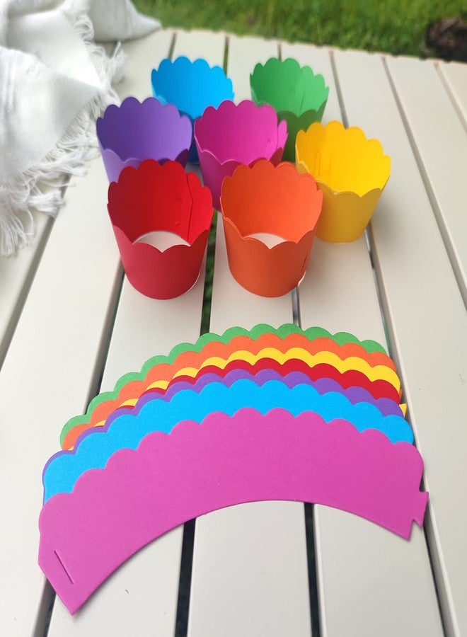 Mybbshower 36 Count- Solid Bright Colors Scalloped Cupcake Wrappers for Anniversary Birthday Party Table Decoration - Image 2