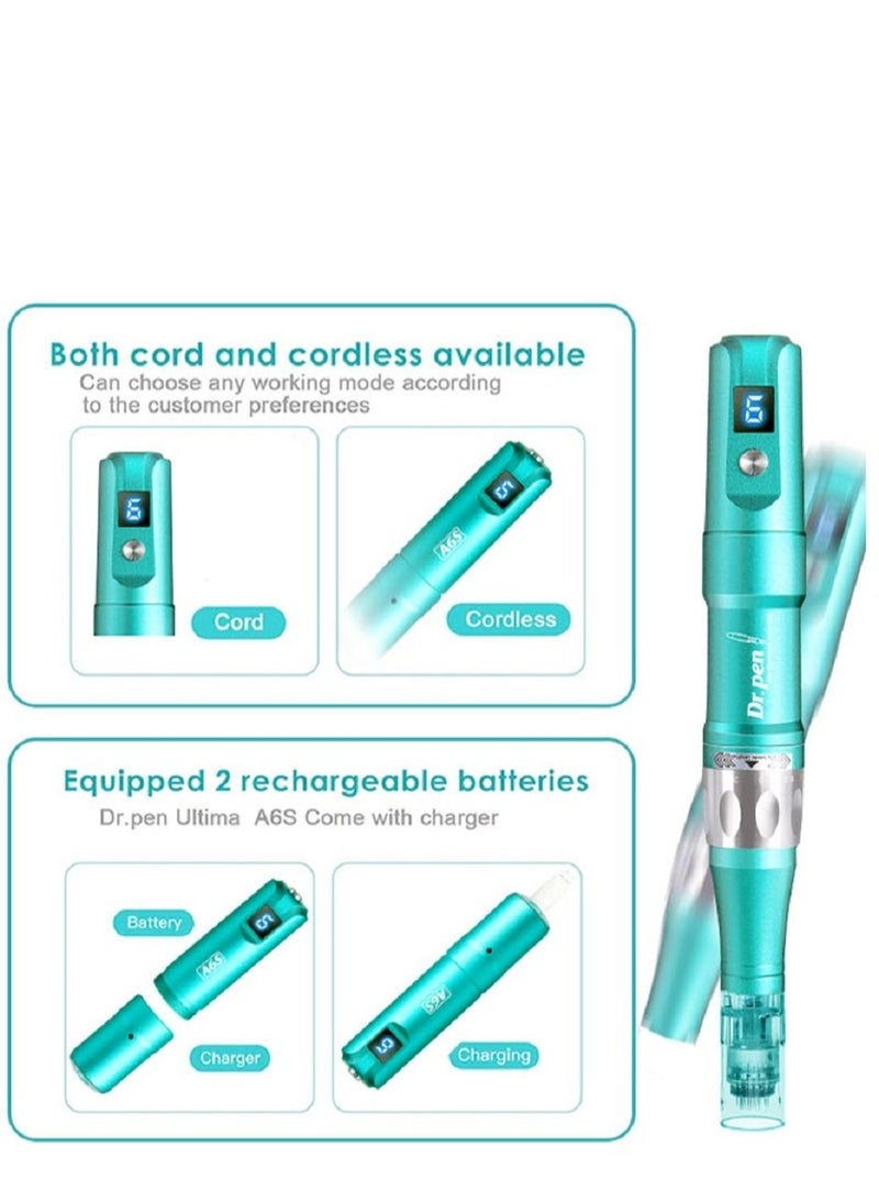 Derma Pen A6S Electric with 2pcs Needles Wireless Microneedling Professional Derma Dr.pen Auto Micro Mesotherapy Beauty Machine