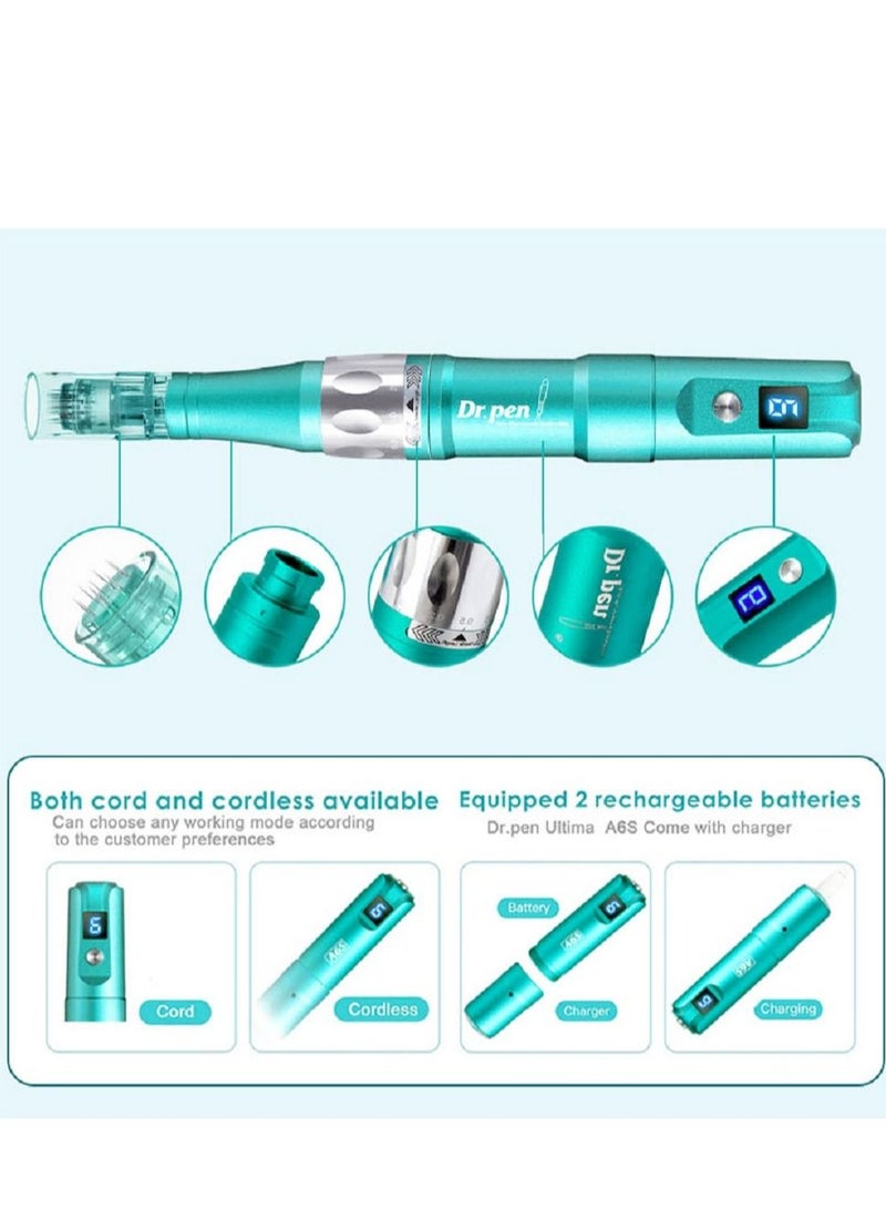 Derma Pen A6S Electric with 2pcs Needles Wireless Microneedling Professional Derma Dr.pen Auto Micro Mesotherapy Beauty Machine