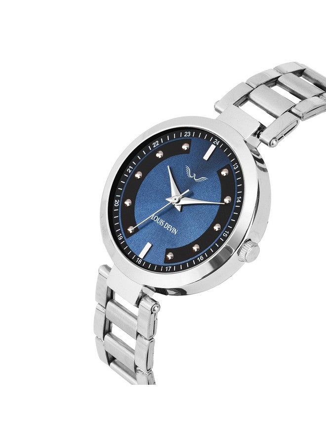 لويس ديفين ساعة يد تناظرية بسلسلة من الفولاذ المقاوم للصدأ للنساء من LOUIS DEVIN LD-ZL131-BLUE - Image 4