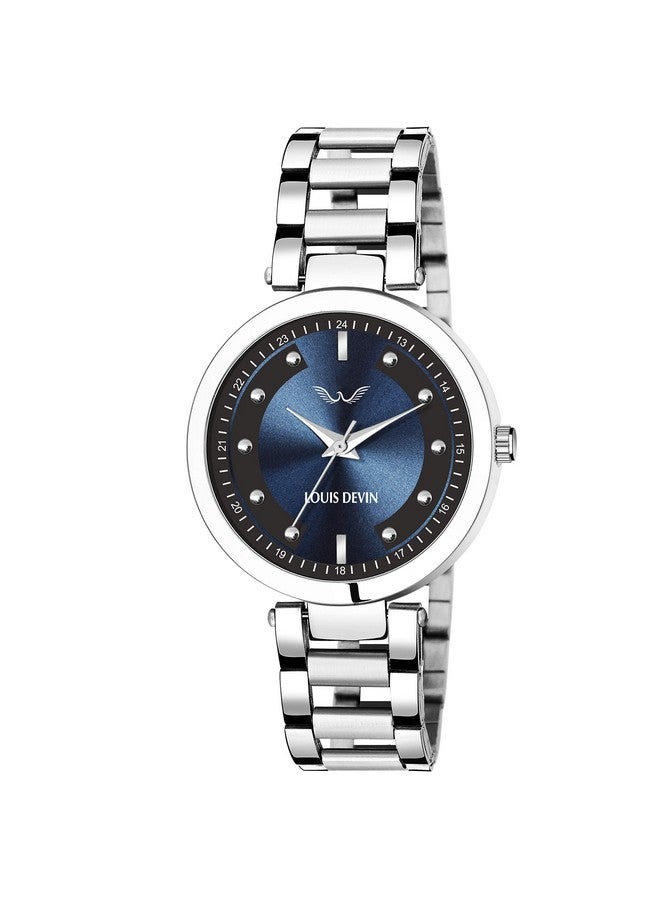 لويس ديفين ساعة يد تناظرية بسلسلة من الفولاذ المقاوم للصدأ للنساء من LOUIS DEVIN LD-ZL131-BLUE - Image 1