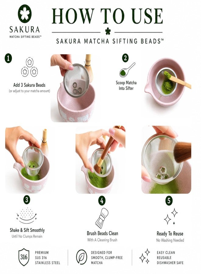 Makuzen Matcha Sifting Beads™ with mini slide travel box – Japanese Cherry blossom inspired tea Accessory for Faster & Better Smooth, Clump-Free Matcha Powder-316L Premium Food Grade Stainless Steel - Image 4