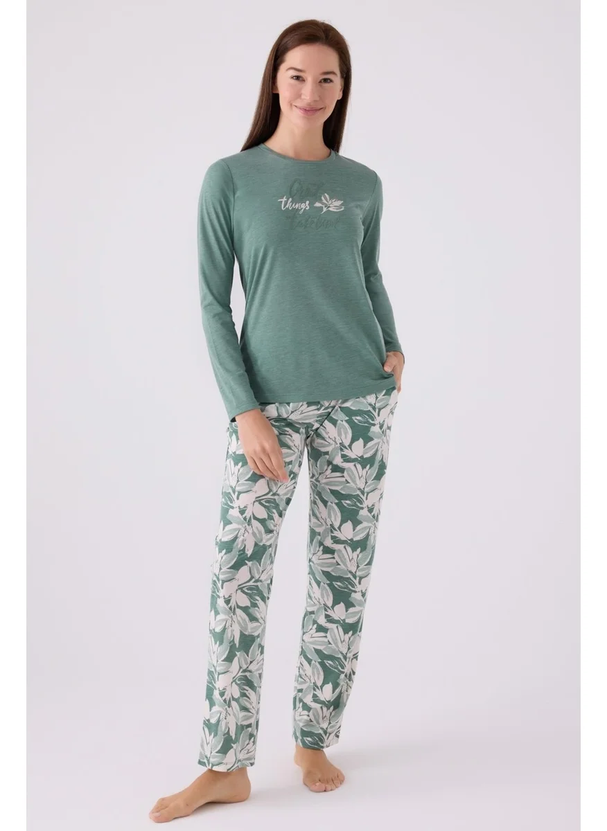 Arnetta Women's Crew Neck Long Sleeve Pajama Set, Viscose Woven, Plus Size Women's Pajama Set