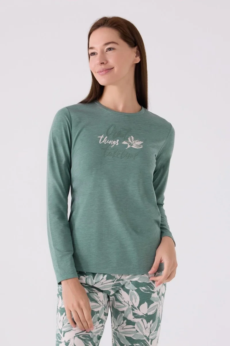 ارنيتا Women's Crew Neck Long Sleeve Pajama Set, Viscose Woven, Plus Size Women's Pajama Set