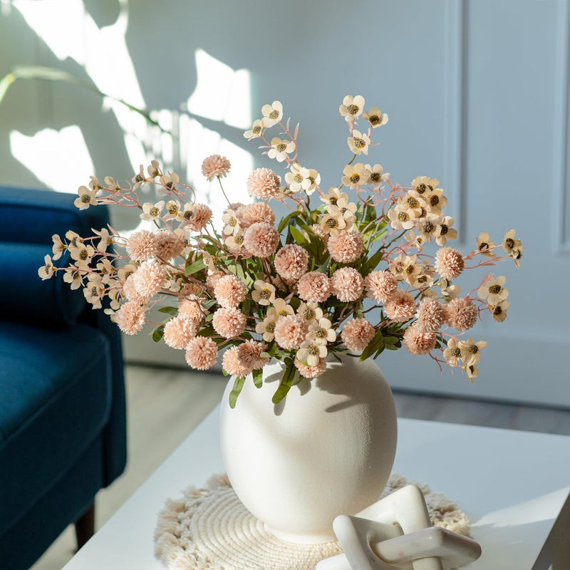 HyeFlora Faux Silk Pompon Mums Artificial Flowers for Vase Kiku Stems & Eucalyptus Floral Arrangement Dried Flowers Vintage Decorative Aesthetic for Home Vase Decor - Image 4