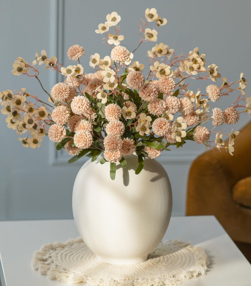 HyeFlora Faux Silk Pompon Mums Artificial Flowers for Vase Kiku Stems & Eucalyptus Floral Arrangement Dried Flowers Vintage Decorative Aesthetic for Home Vase Decor - Image 1