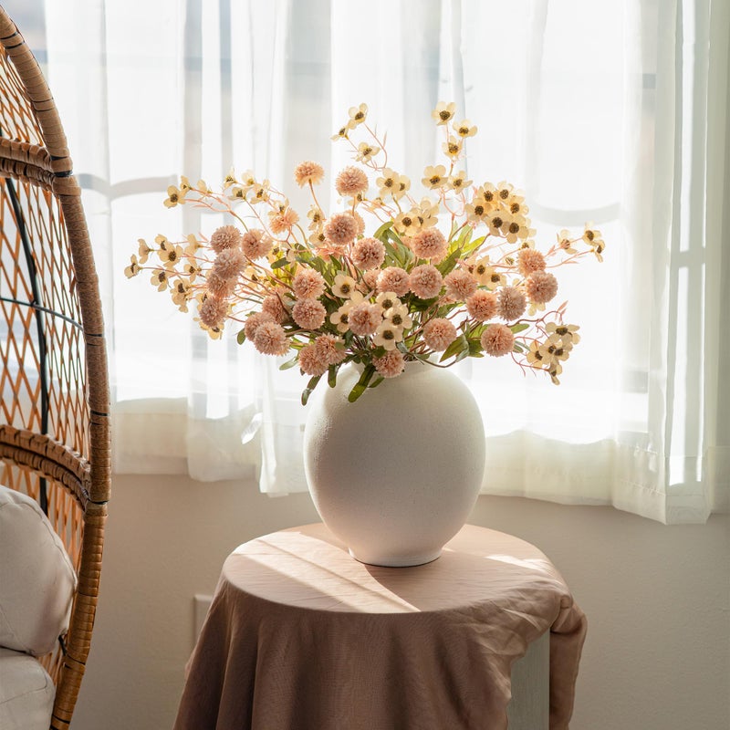 HyeFlora Faux Silk Pompon Mums Artificial Flowers for Vase Kiku Stems & Eucalyptus Floral Arrangement Dried Flowers Vintage Decorative Aesthetic for Home Vase Decor - Image 5