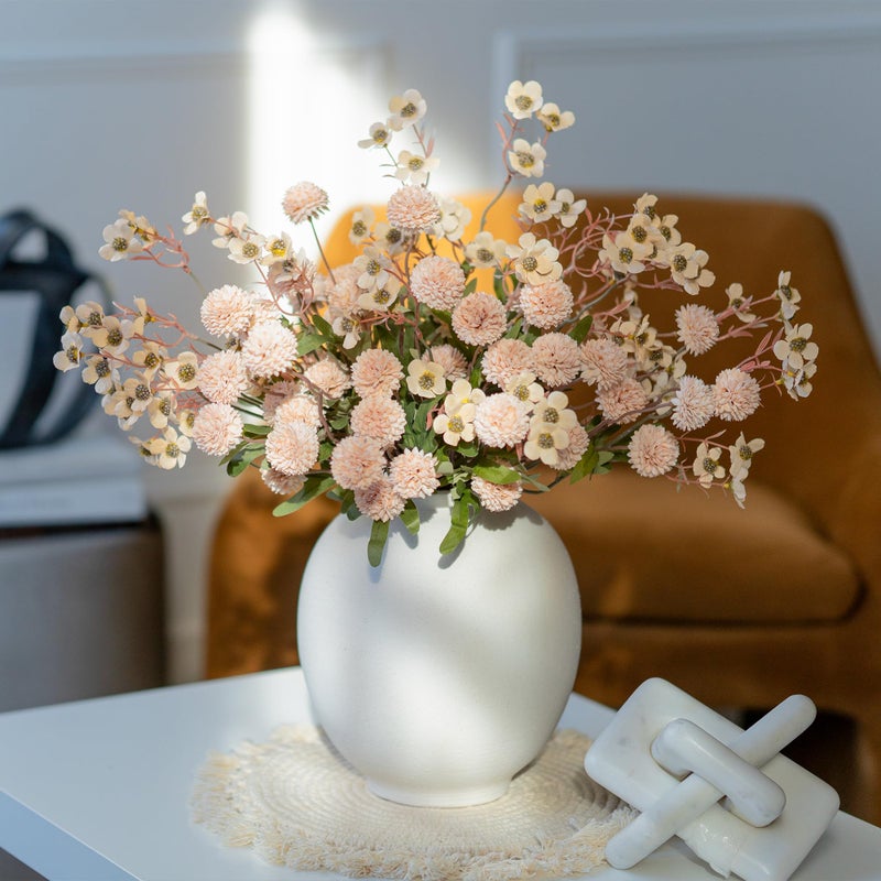 HyeFlora Faux Silk Pompon Mums Artificial Flowers for Vase Kiku Stems & Eucalyptus Floral Arrangement Dried Flowers Vintage Decorative Aesthetic for Home Vase Decor - Image 2