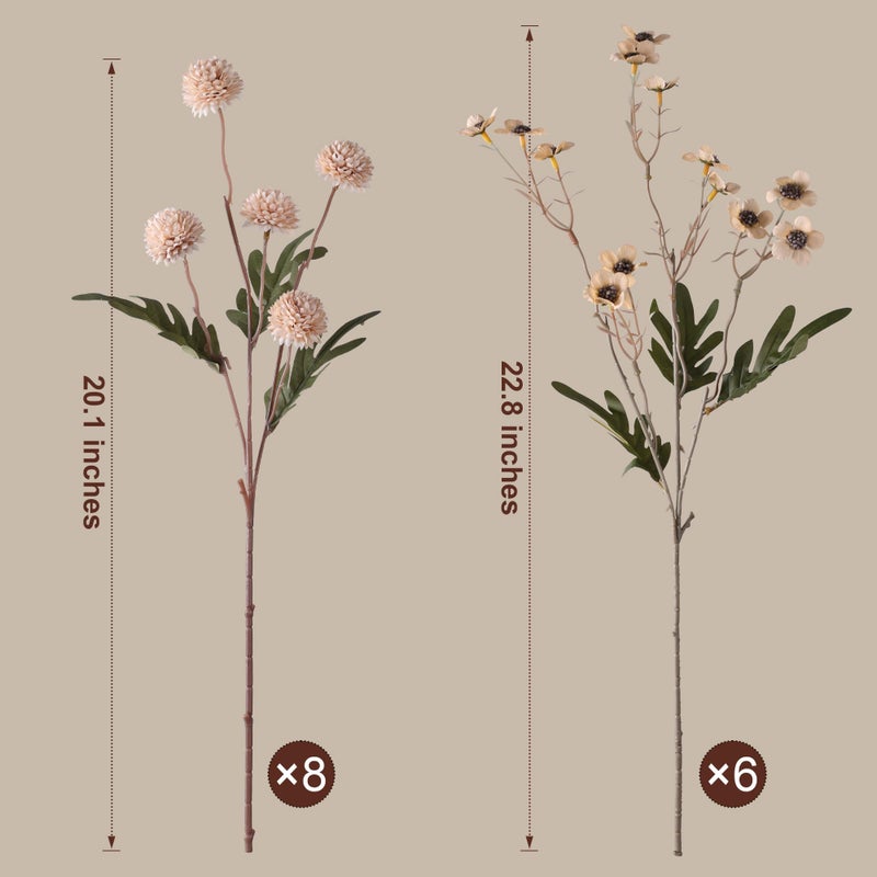 HyeFlora Faux Silk Pompon Mums Artificial Flowers for Vase Kiku Stems & Eucalyptus Floral Arrangement Dried Flowers Vintage Decorative Aesthetic for Home Vase Decor - Image 3