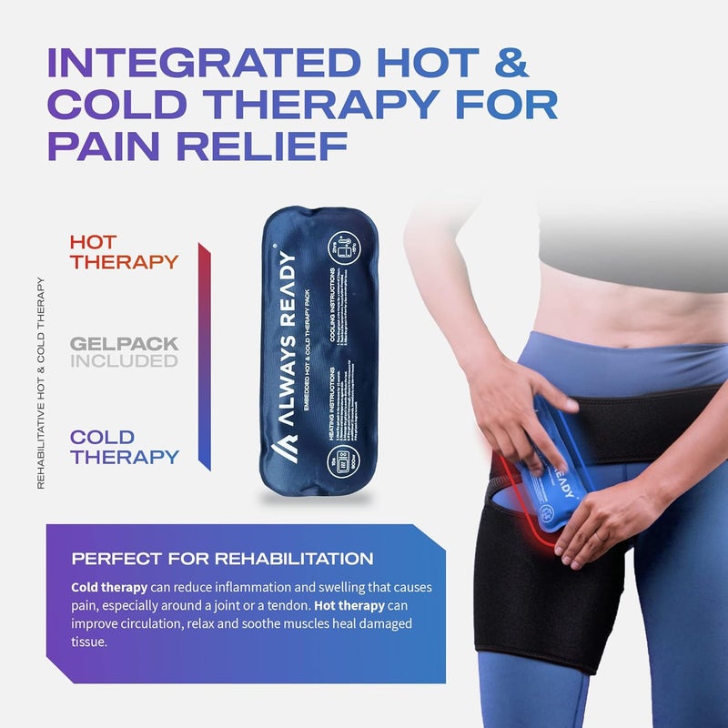 Always Ready Hip Brace for Sciatica Pain Relief with Hot & Cold Gel Pack, SI Belt/Sacroiliac Adjustable Compression Wrap for Groin, Thigh, Leg & Hamstring, Men & Women (M-XXL) - Image 5