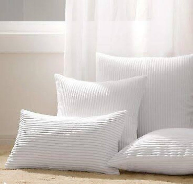 Guffaw / Corduroy/Stripped/Luxury 340 TC Cushion Covers Standard Size 16"X16" Inches (White, 5) - Image 2