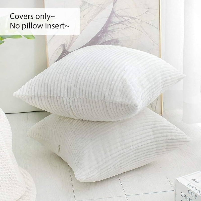 Guffaw / Corduroy/Stripped/Luxury 340 TC Cushion Covers Standard Size 16"X16" Inches (White, 5) - Image 3