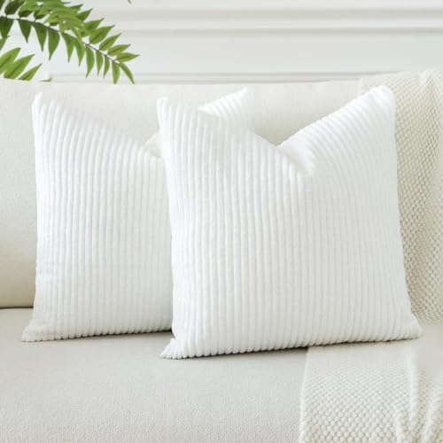 Guffaw / Corduroy/Stripped/Luxury 340 TC Cushion Covers Standard Size 16"X16" Inches (White, 5) - Image 1